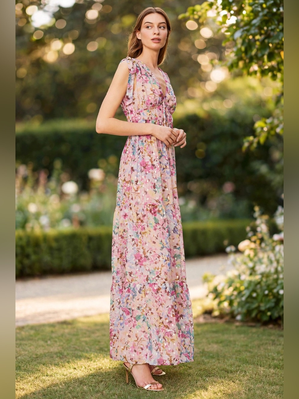 Shoshanna Zahra Floral Pink Sleeveless Maxi Dress size 8. - Picture 4 of 16